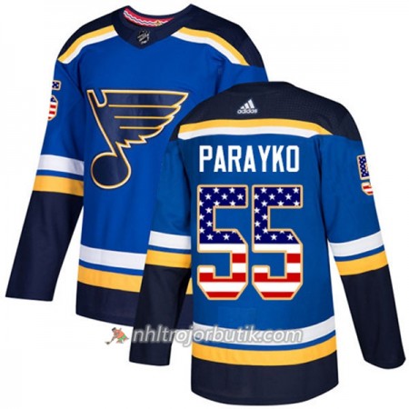 Män Ishockey St. Louis Blues Tröja Colton Parayko 55 Adidas 2017-2018 Blå USA Flag Fashion Authentic